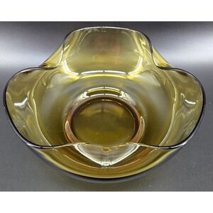Vtg Anchor Hocking '60s Amber Glass Large Bowl Gold Wavy‎ Chips Candy 9x4" MCM